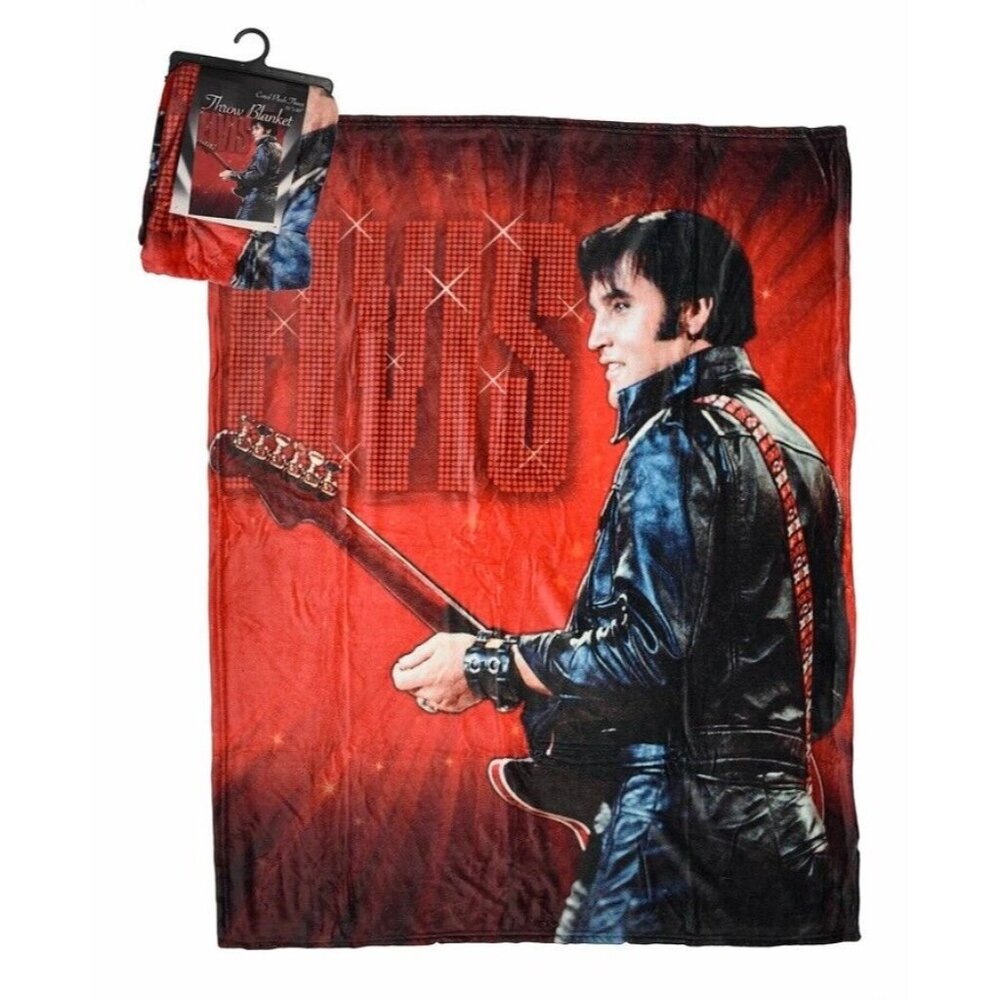 New Red Elvis Presley Plush Fleece Throw Gift Blanket Guitar Photo 68 Comeback